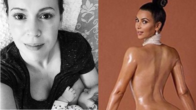 alyssa milano breastfeeding photo, kim kardashian paper shoot, kim kardashian bum